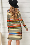 striped drawstring funnel neck dress