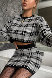 plaid cropped knit top and mini skirt set
