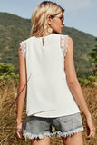 mesh floral applique yoke sleeveless blouse