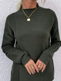 horizontal rib knit mock neck sweater
