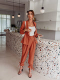 one button blazer and ankle tie pants set