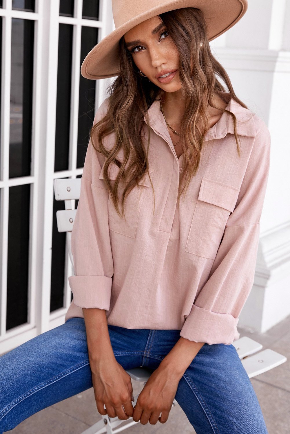 buttoned long sleeve shirt with pocket