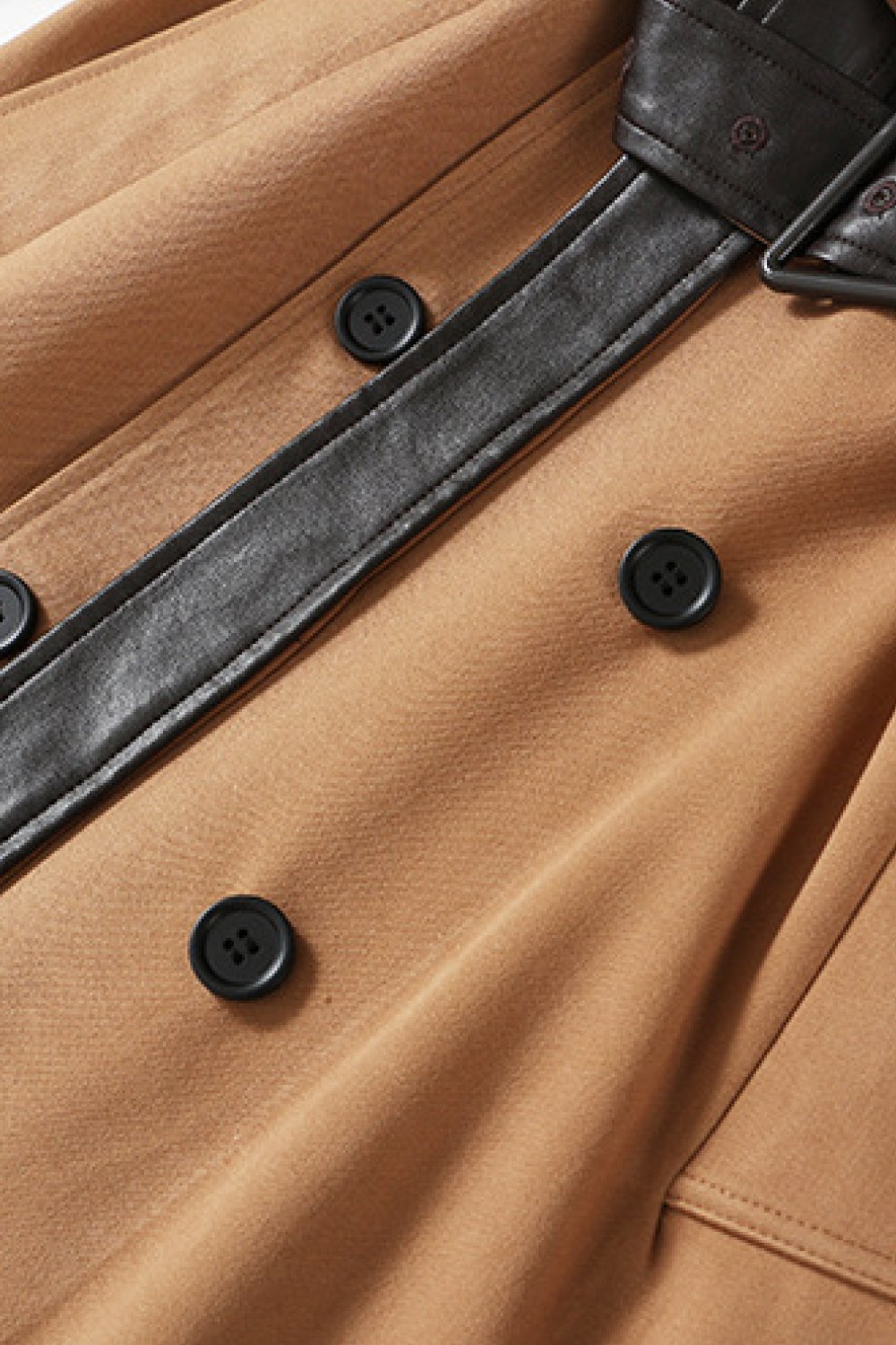 gawqo spliced faux leather tie waist trench coat