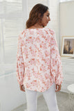 floral print v neck bubble sleeve blouse
