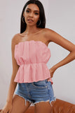 pleated high low strapless top