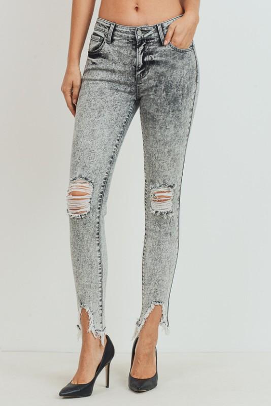 cest toi mid rise knee and hem distressed ankle jeans