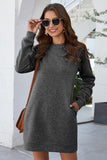 pocketed long sleeve round neck dress
