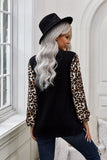 leopard long sleeve round neck top