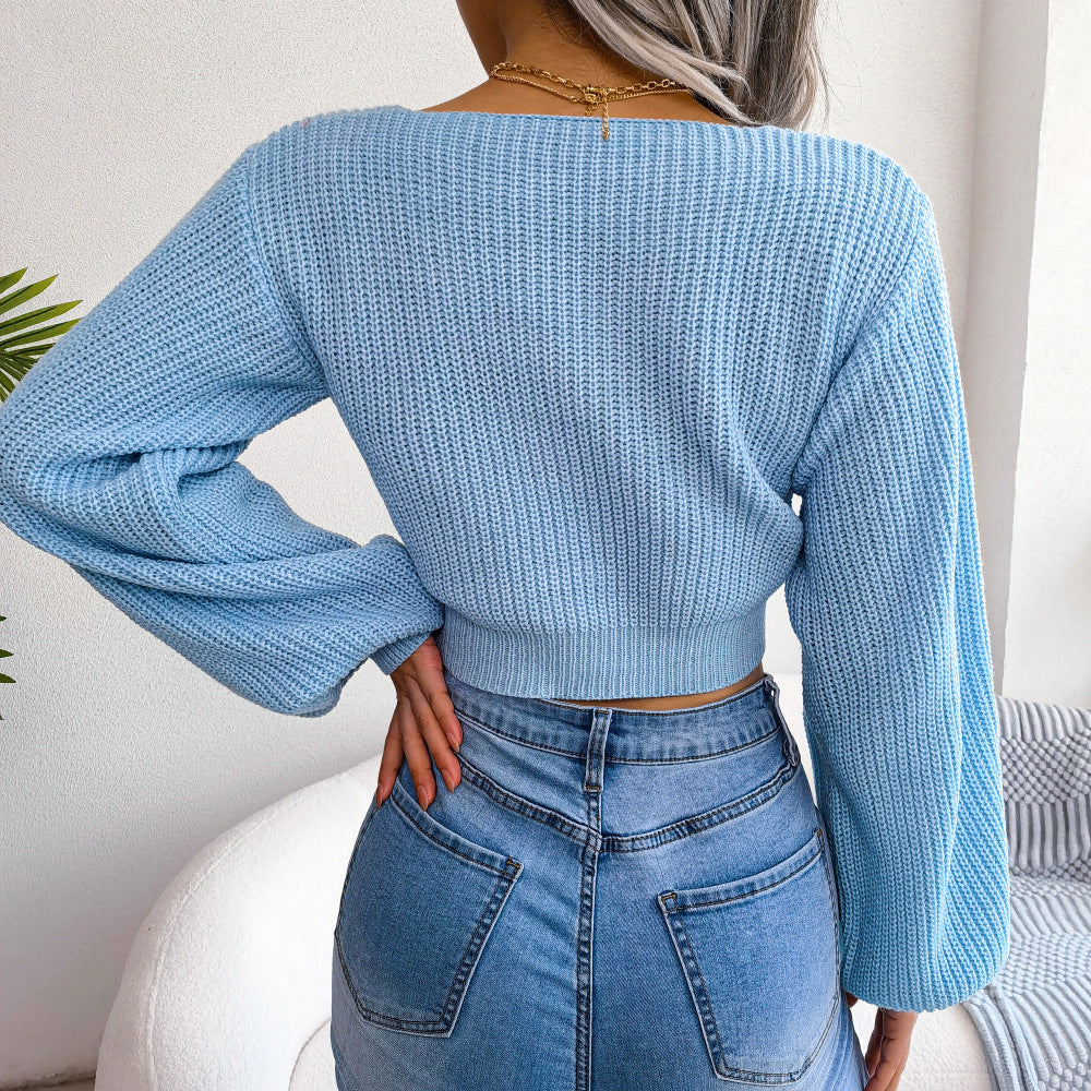 tie front rib knit cropped sweater