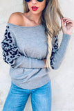 amoli leopard lantern sleeve ribbed trim sweater