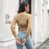 cable knit mock neck long sleeve cropped sweater
