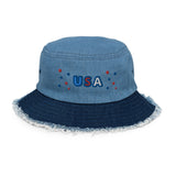 4th of july usa distressed denim bucket hat