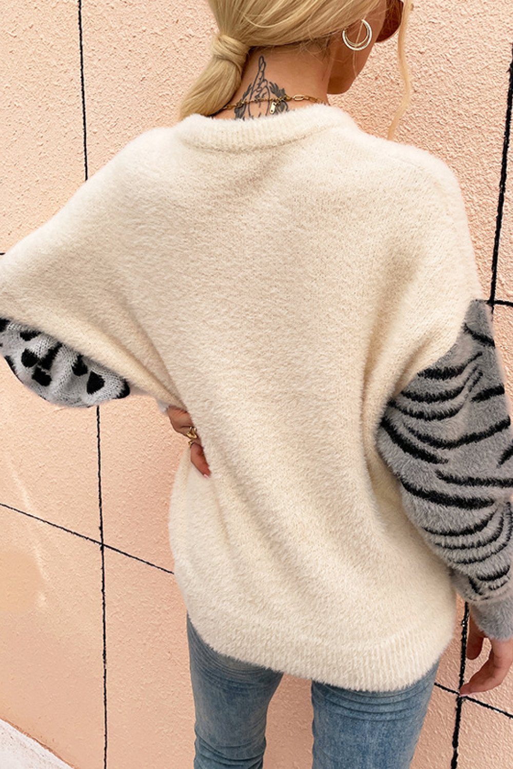 animal print fuzzy sweater