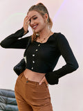 slit cuff butterfly button down cropped knit top