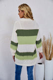 striped ribbed trim open front cardigan