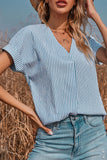 striped v neck short sleeve blouse
