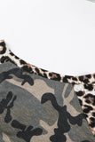 leopard camo spliced print v neck long sleeve tee