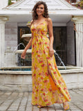 floral side split spaghetti strap maxi dress