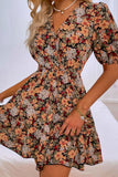 floral puff sleeve tie back dress