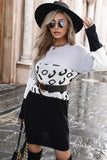 leopard print spliced sweater dress