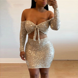 glitter solid strapless top and mini skirt two piece dress