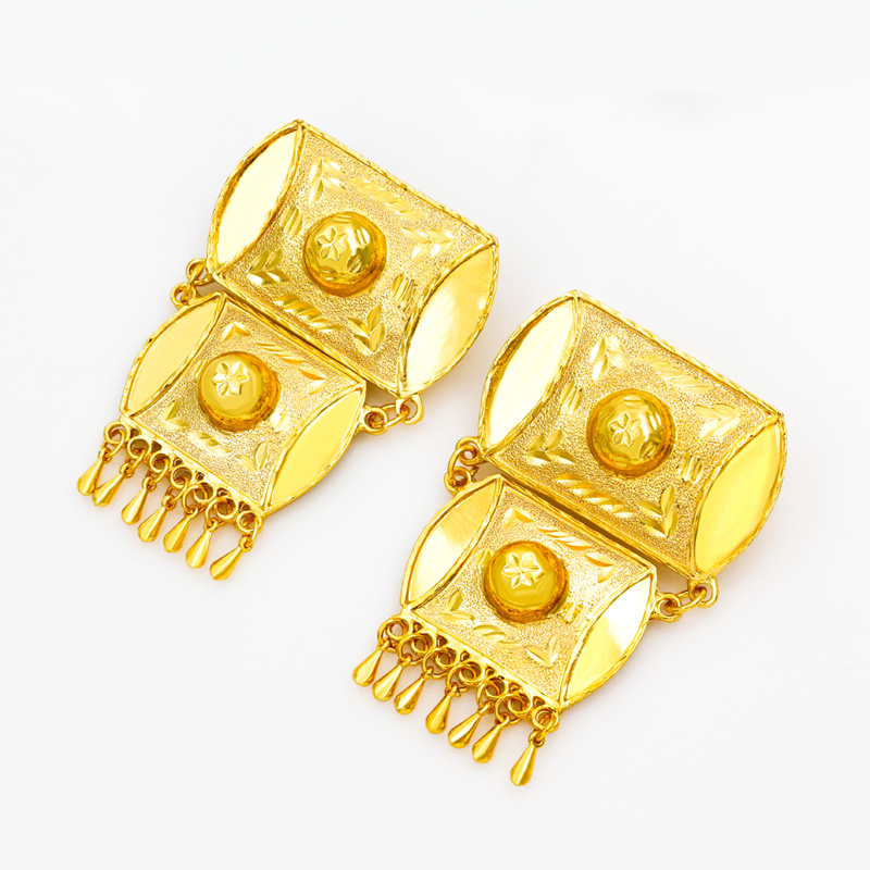 big luxury gold tassel edge necklace earring ring jewelry set