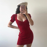 ribbed knitted preppy style high waist slim bodycon dress