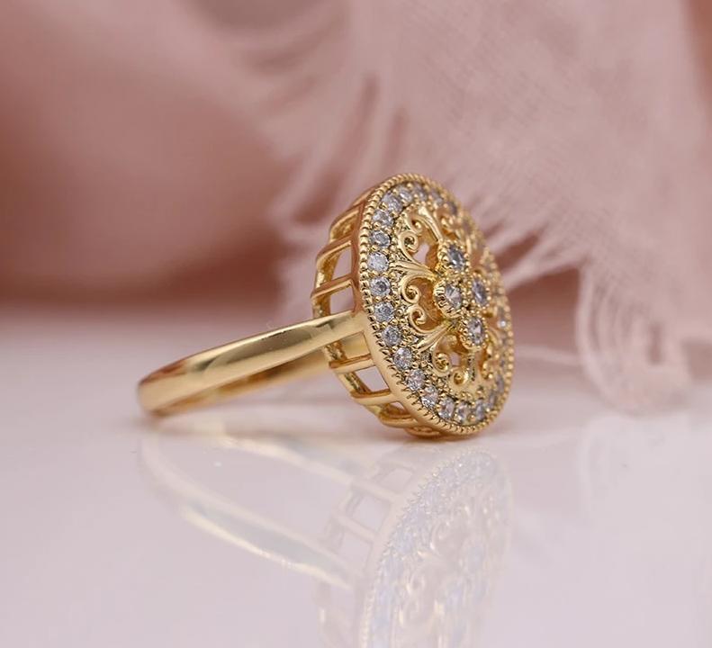 flower oval hollow natural zircon ring