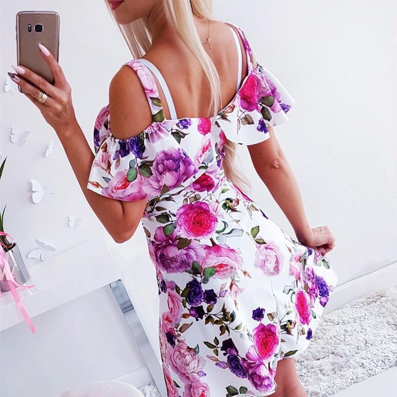 sling strap deep v neck short sleeve floral dress