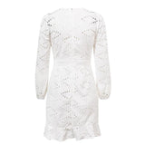 hollow out embroidery ruffles bow knot long sleeve dress