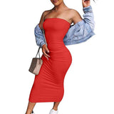 off shoulder strapless stretchy tube bodycon dress