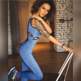 mesh insert solid patchwork sleeveless fitness jumpsuit