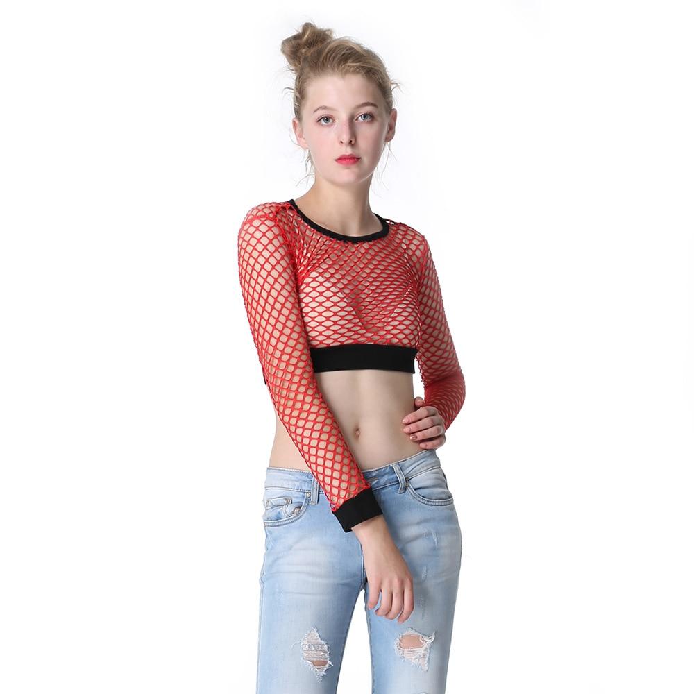 hollow out fishnet slim see through mesh crop top