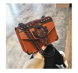 round buckle rivets details pu leather chain strap handbag