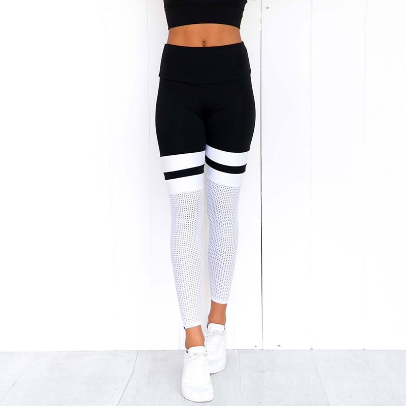 striped hollow out mesh pencil high waist stretchy leggings