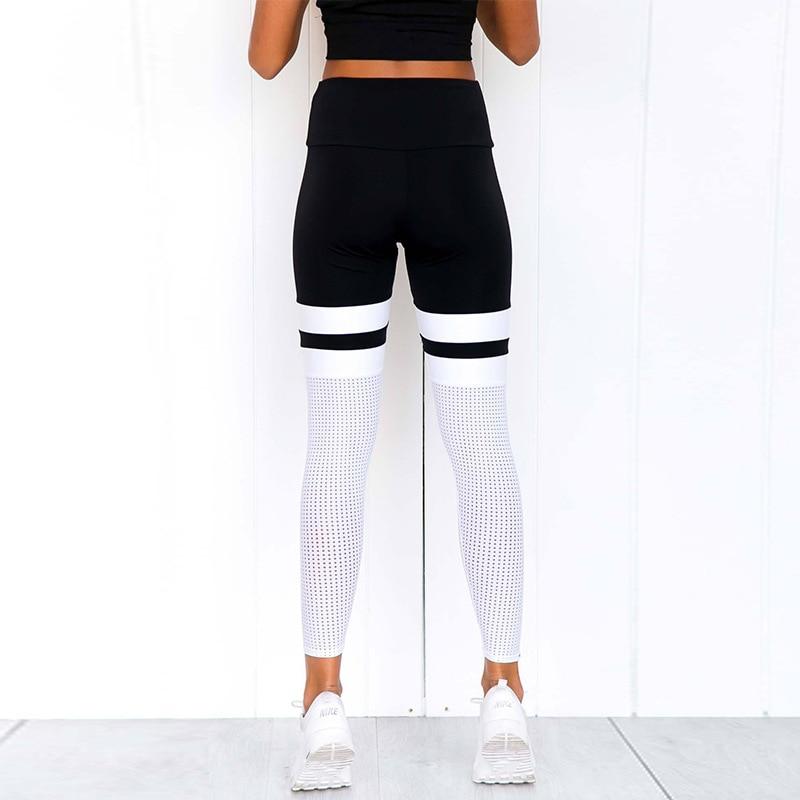 striped hollow out mesh pencil high waist stretchy leggings