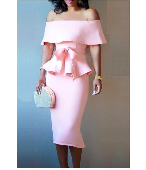 off shoulder strapless sash bow ruffle two piece dress