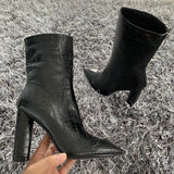pointed toe zipper round high heel ankle boots