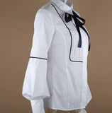 turn down collar with bow lantern sleeve blouse