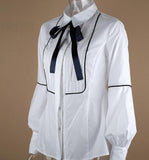 turn down collar with bow lantern sleeve blouse