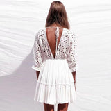 embroidery lace cotton half sleeve backless casual dress