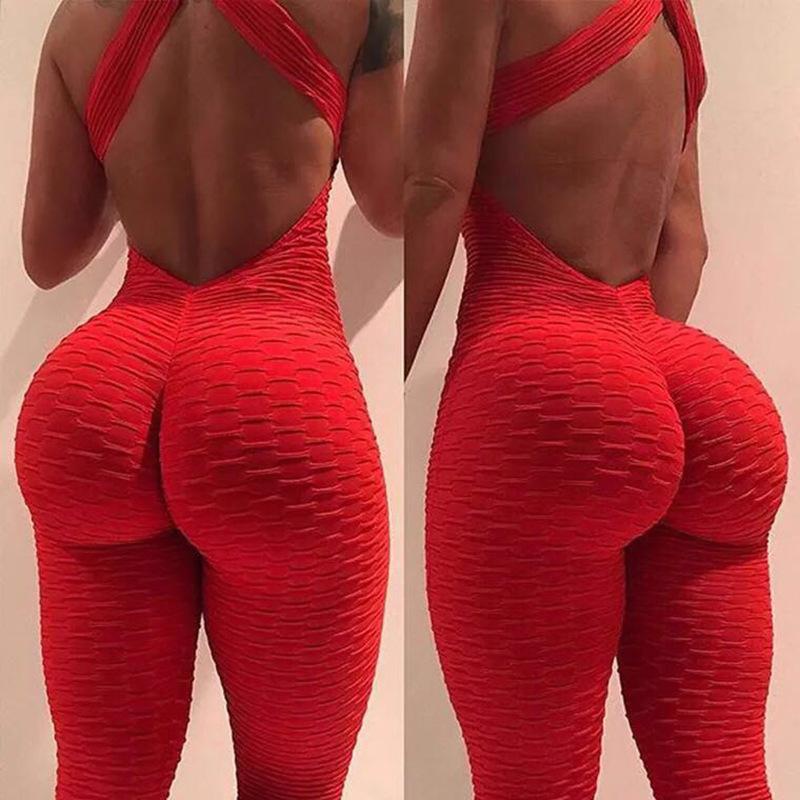 anti wrinkle breathable quick dry backless fitness jumpsuit