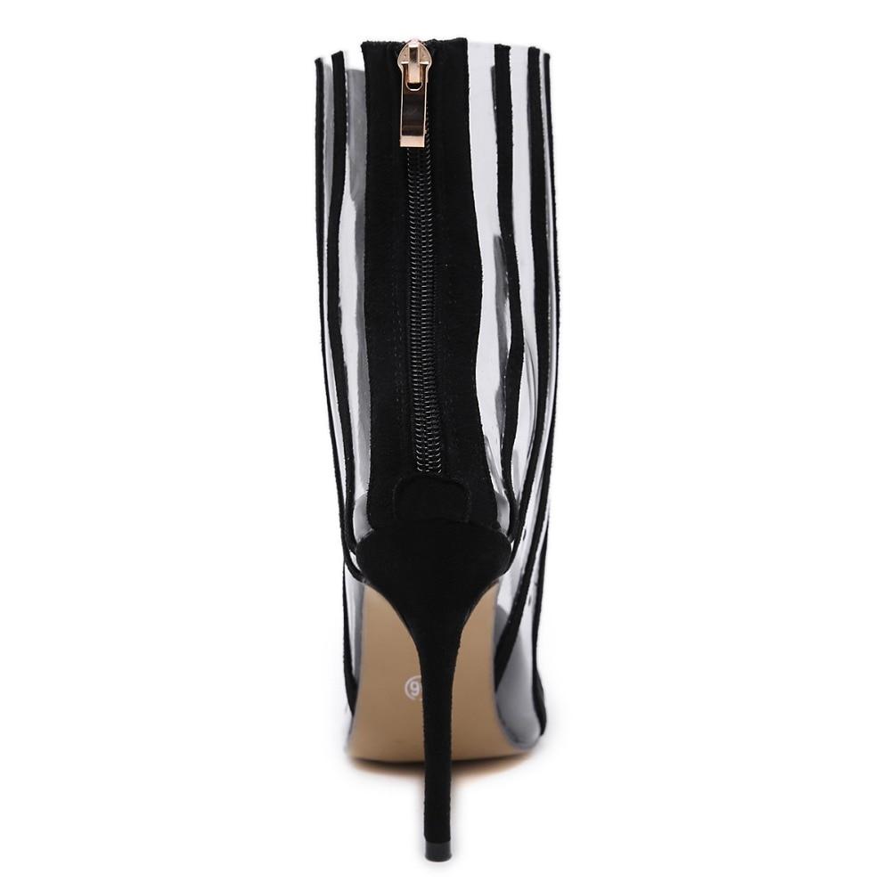 pointed toe thin high heels striped pvc transparent ankle boots