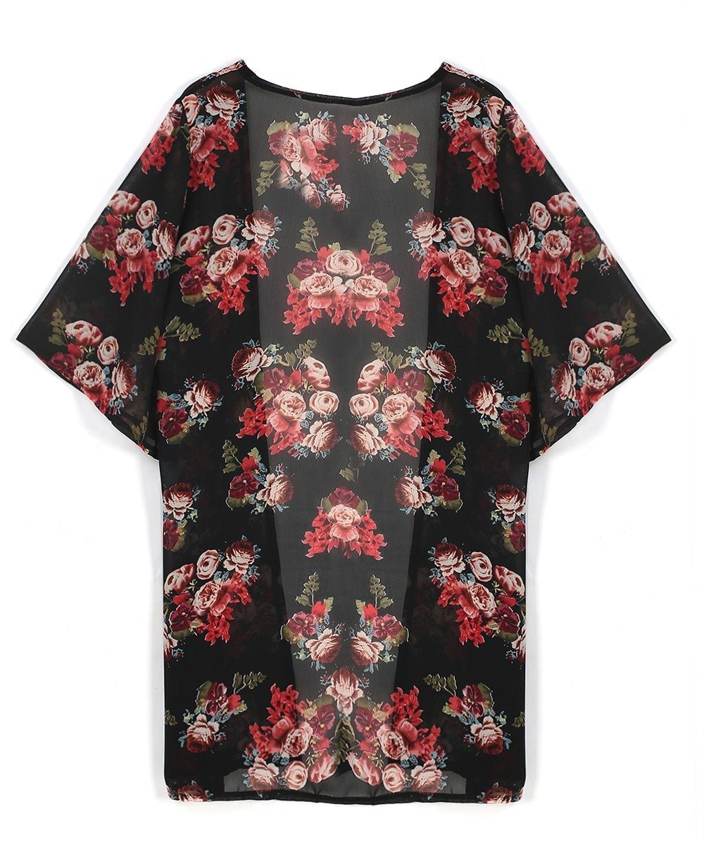 vintage batwing sleeve long floral printed blouse
