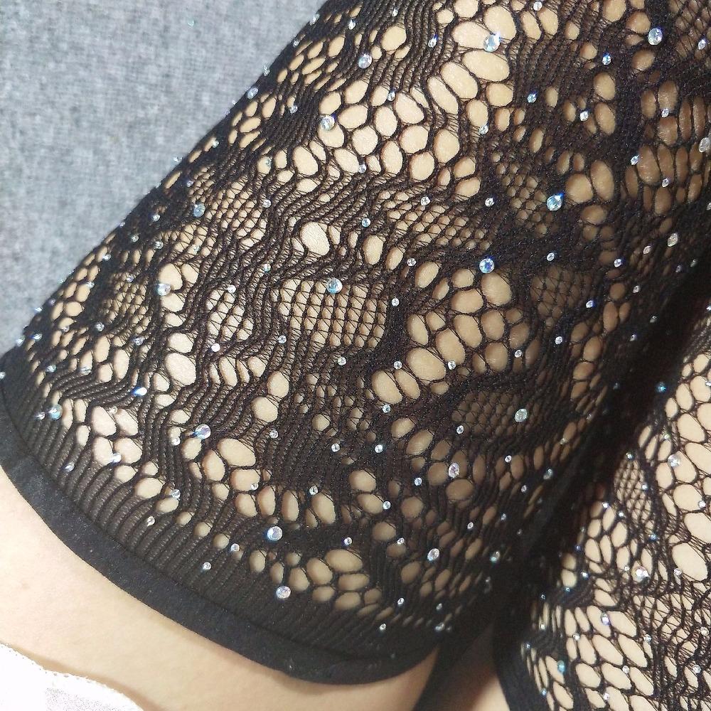 high waist crystal fishnet rhinestone lace thigh high stockings