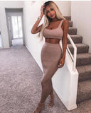 two piece long sleeveless outfits crop tops