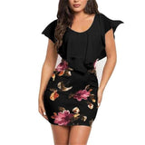 mesh butterfly sleeves floral printed mini bodycon dress