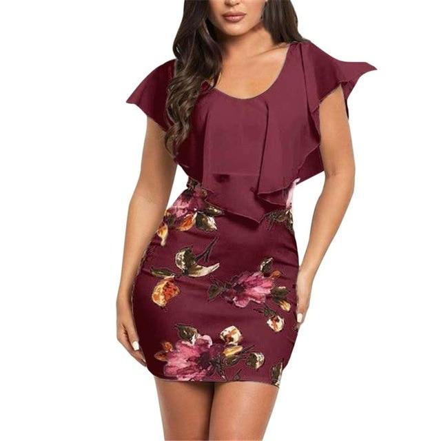 mesh butterfly sleeves floral printed mini bodycon dress