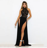 hollow out see through lace crochet backless high split party dress