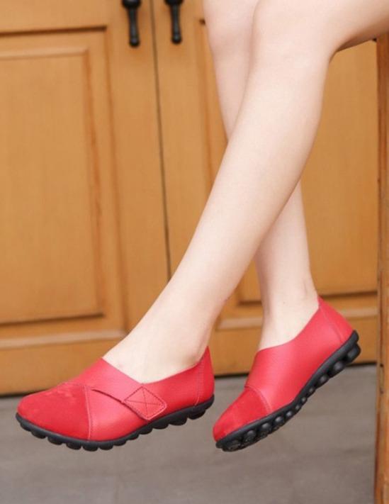 soft genuine leather suede patchwork hook loop flats shoes